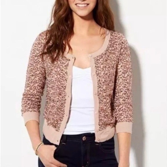 AMERICAN EAGLE OUTFITTERS Rose Gold Sequin Cardigan 3/4 Sleeve Medium Sweater - Picture 1 of 12